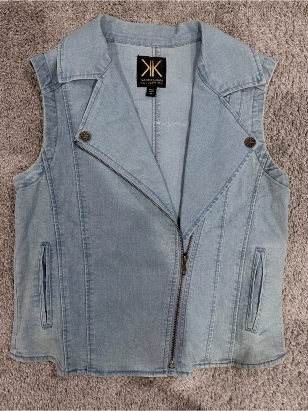Kardashian Kollection Light Blue Denim Moto Vest